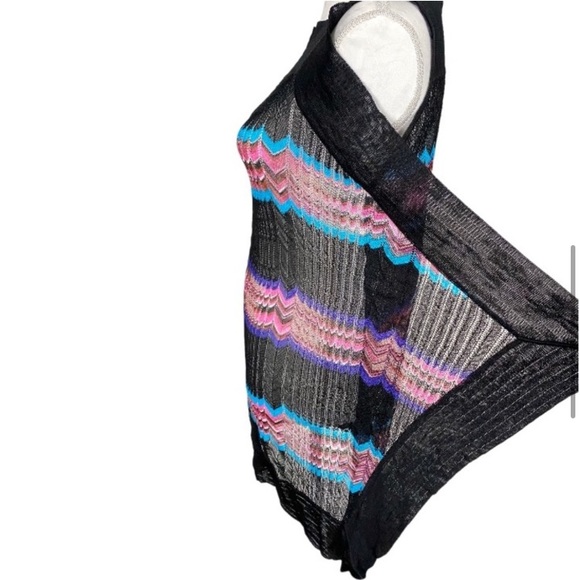 Missoni Chevron Coverup Black Pink Turquoise Purple Knit Sleeveless Dress 46 10 - Picture 9 of 15